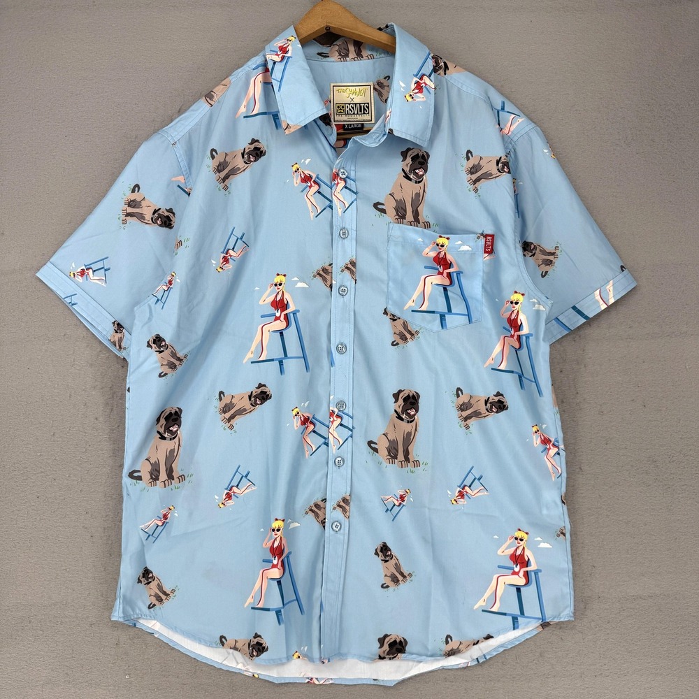 RSVLTS The Sandlot Shirt Mens XL Blue Lifeguard Dog Graphic Button Up Beach